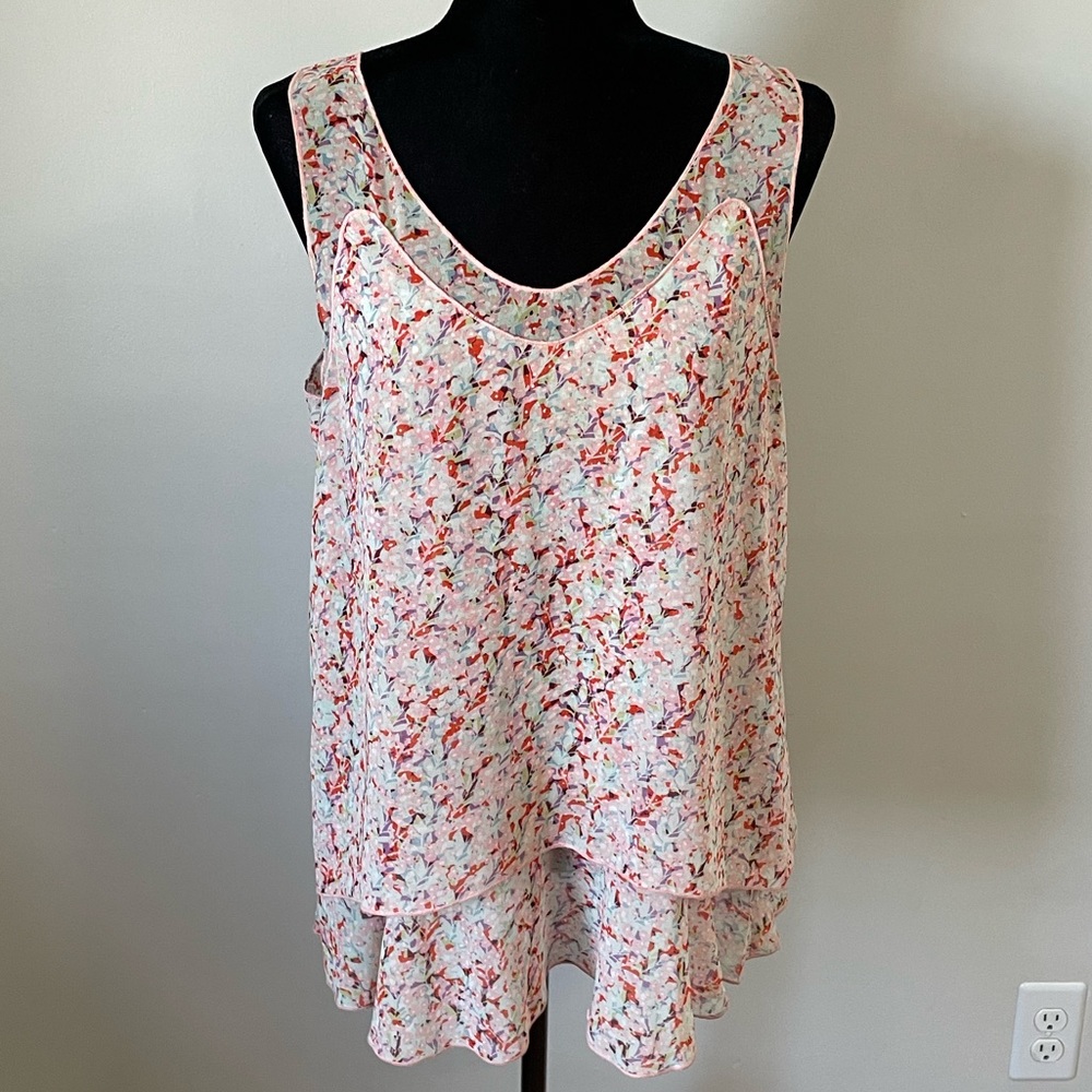 CAbi Bella 5032 Pink White Floral Ruffle Top